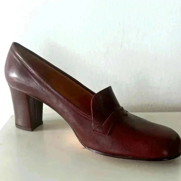 VERO CUOIO ELLESSE ITALIAN BROWN LEATHER SHOES SIZE 9.5
ROUND  TOE BLOCK HEELS - Picture 15 of 15